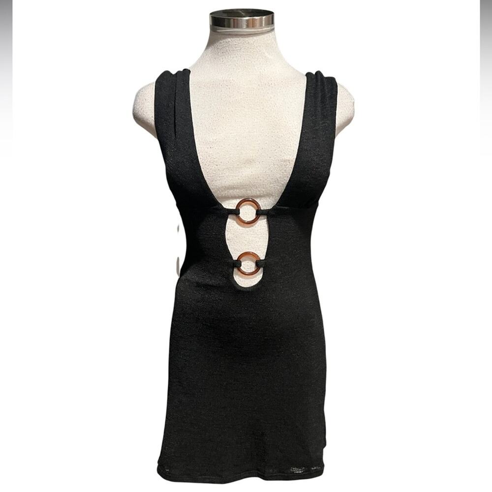 Princess Polly plunge neck ring detail mini dress in black Size 2 NWT - Picture 2 of 11
